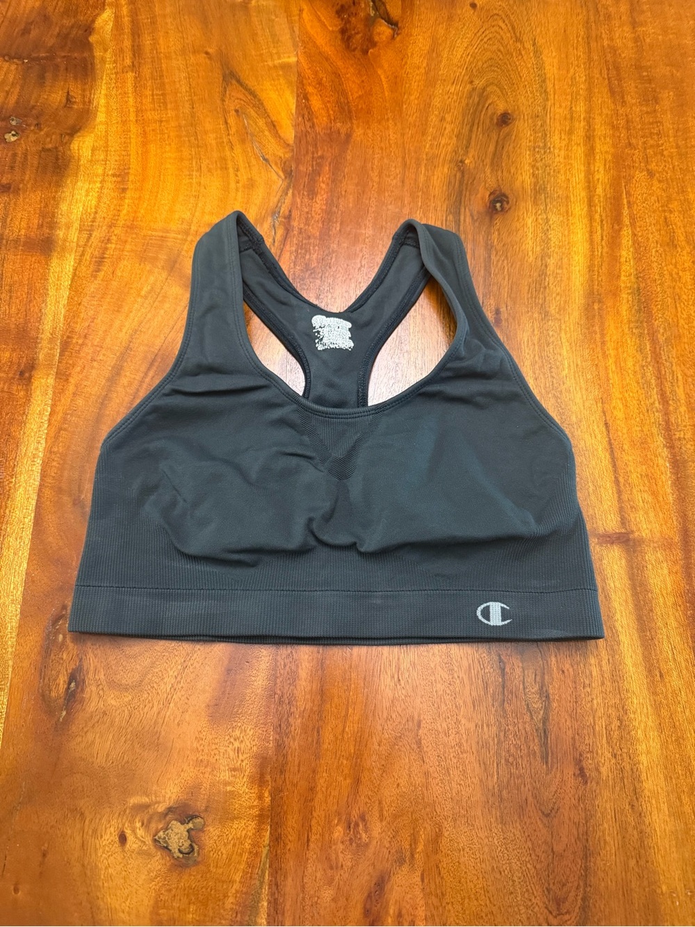 Champion Black Racerback Sports Bra with Logo